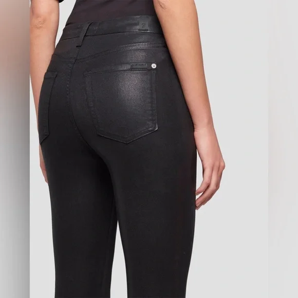 NWT 7 FOR ALL MANKIND B(AIR) Denim High Waist Ankle Skinny in Coated Black 25